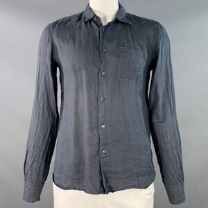 CP COMPANY Size L Grey Linen One Pocket Spread Collar Long Sleeve Shirt